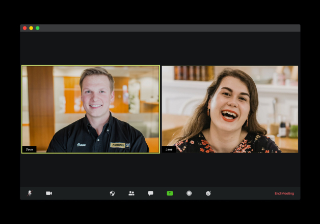 Finning representative communicating with a woman over video call