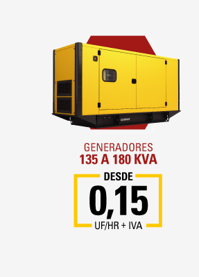 generadores 135 a 180 KVA desde 0,15 UF/HR + IVA
